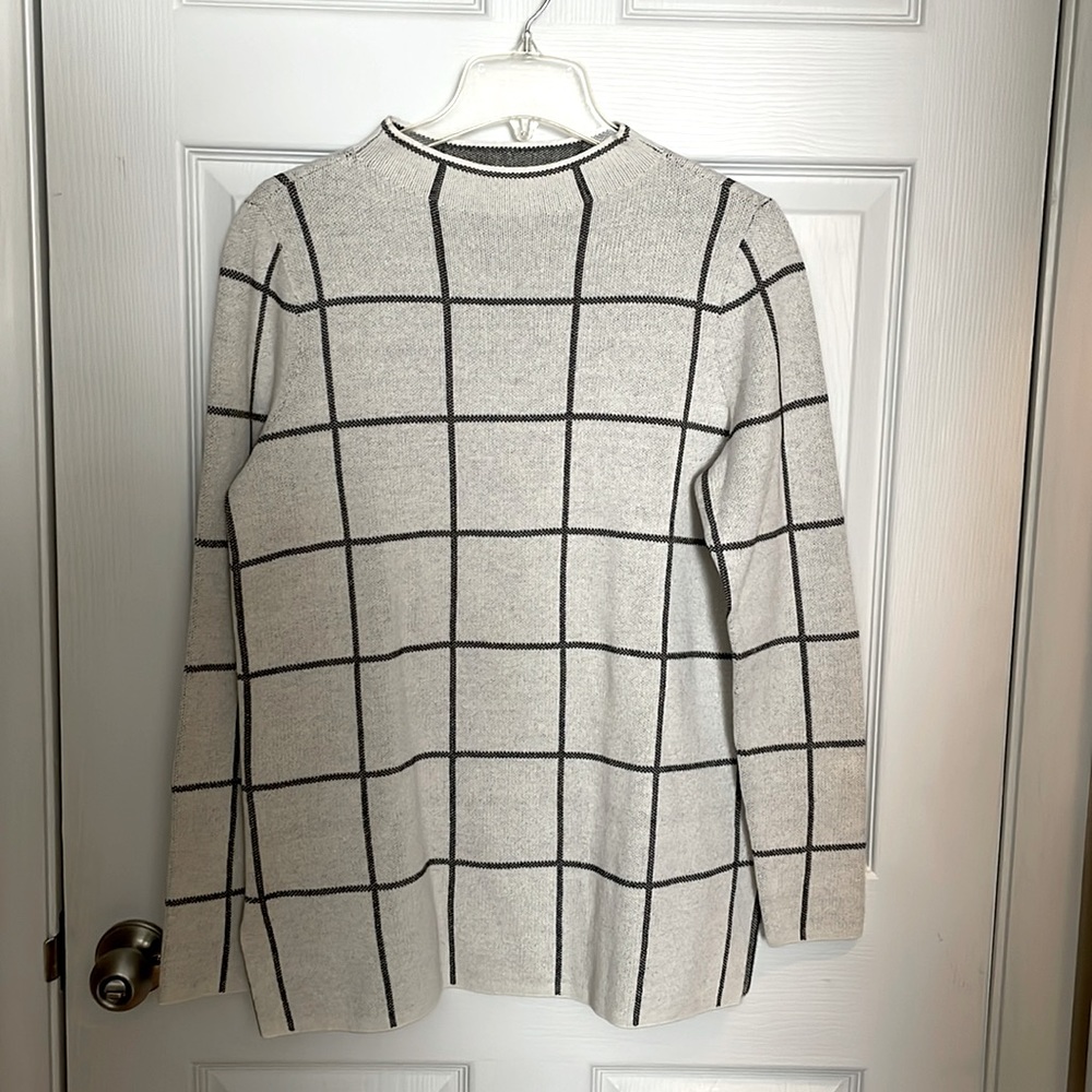Loft White and Gray Window Pane Sweater - NWT